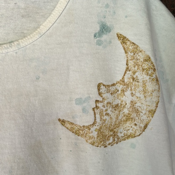 Vintage 80s 90s Celestial Witchy Moon & Stars Cropped Short Sleeve T Shirt L/XL - Picture 2 of 9